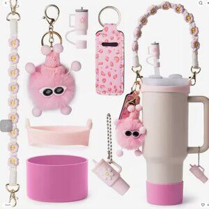 Pink Ultimate 7-Piece Accessory Set for Stanley Cup Tumblers: Fits 40oz & 30oz